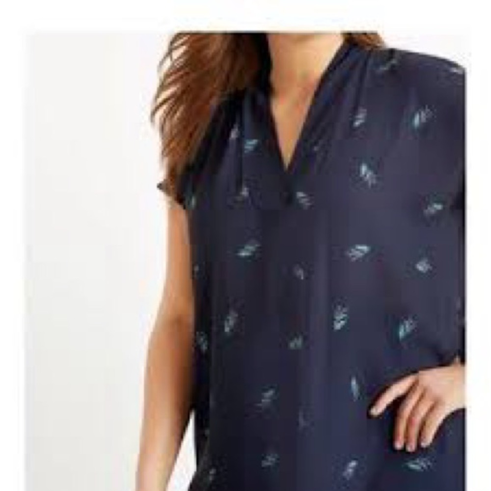 Eloquii Navy Blue Top with Green Leaf Print
